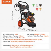 VEVOR benzine hogedrukreiniger 3950PSI 10L/min 2.6GPM met 5 sproeiersset voor auto's