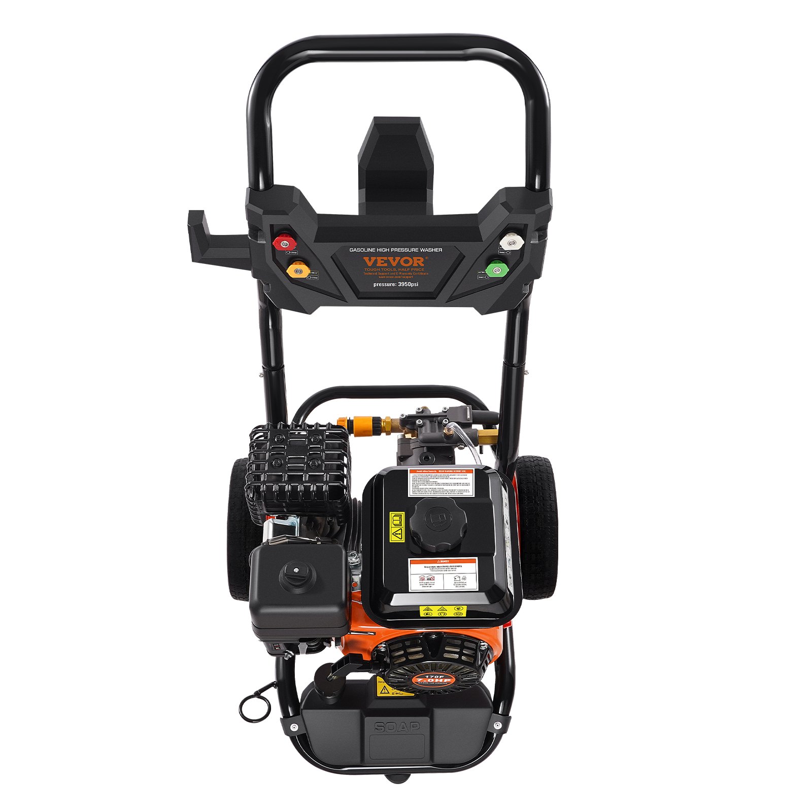 VEVOR Benzine Hogedrukreiniger, 3950 PSI 10 L/min, 2,6 GPM Terrasreiniger met Koperen Pomp, Hogedrukpistool & Verlengstuk, Set van 5 Spuitmonden, voor Auto's, Hekken, Huizen, Opritten, Terrassen