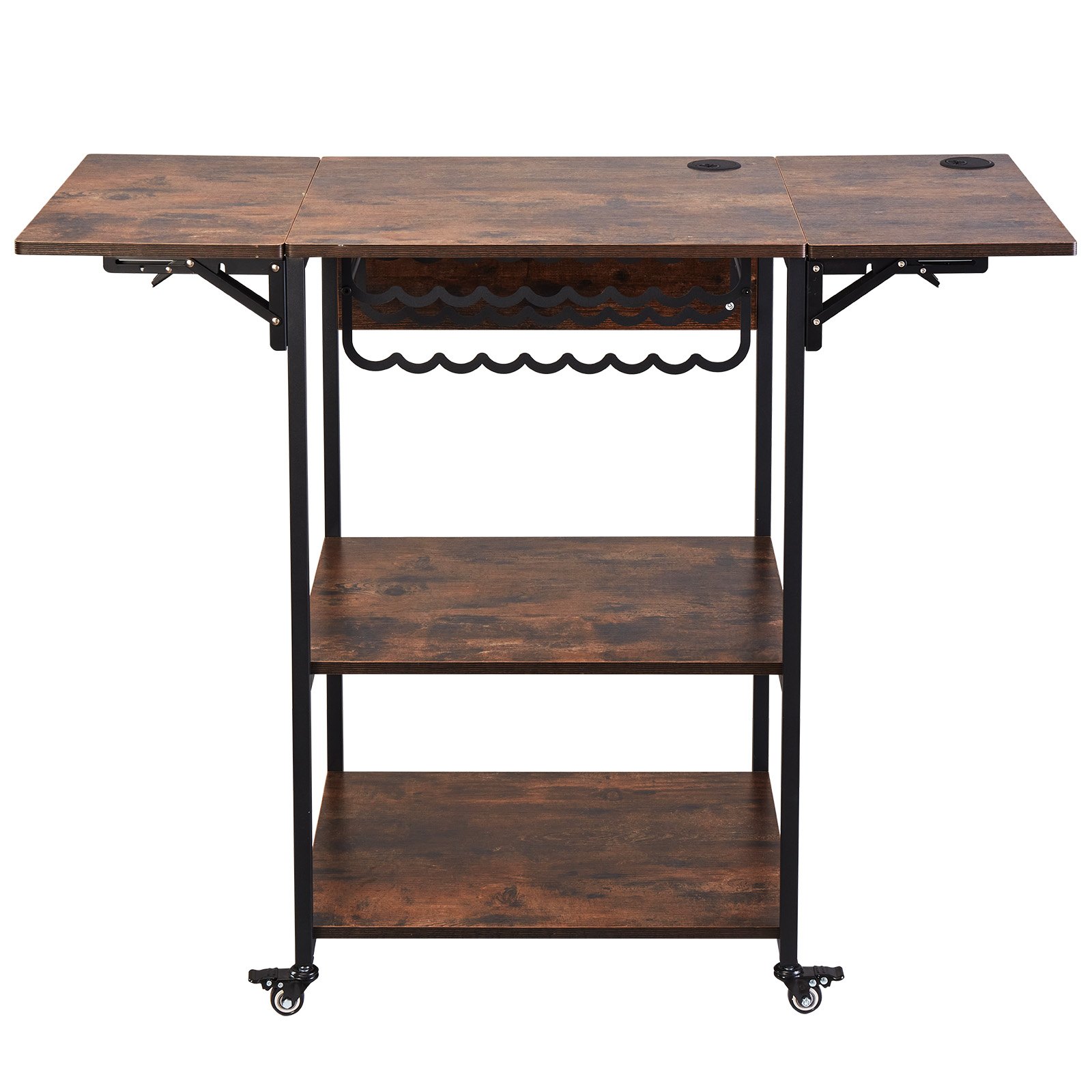 VEVOR Heat Press Table, 3 Tier Movable Heat Press Stand, Foldable Heat Transfer Machine Stand with Wheels and Vinyl Roll Holder, Rolling Metal Workbench for Sublimation Transfer Machine, Brown