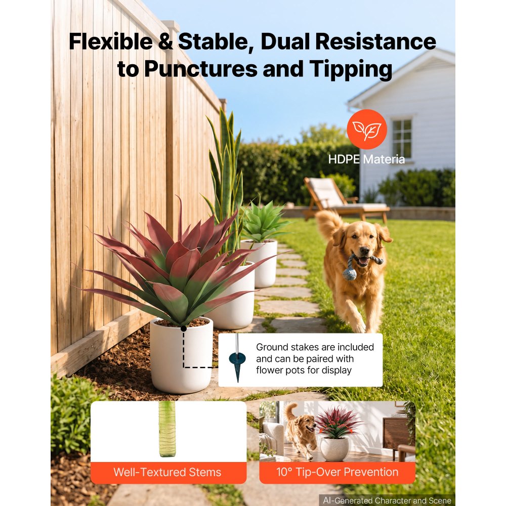 VEVOR 2 stuks kunstmatige agave 711x559mm kunstplant met grondpinnen rood, kunstmatige vetplant voor decoratie in huis, kantoor, tuin en veranda, gemaakt van HDPE, UV-beschermend, gemakkelijk te onderhouden, met 28 bladeren