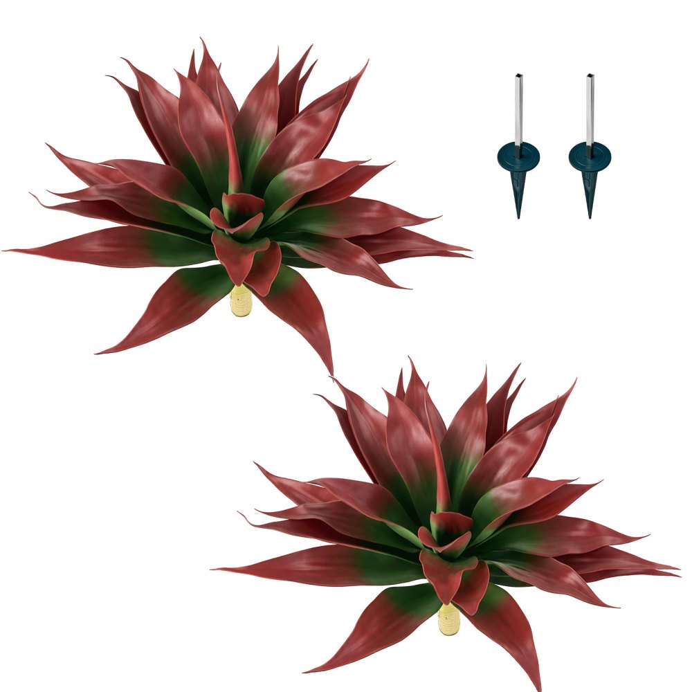 VEVOR 2 stuks kunstmatige agave 711x559mm kunstplant met grondpinnen rood, kunstmatige vetplant voor decoratie in huis, kantoor, tuin en veranda, gemaakt van HDPE, UV-beschermend, gemakkelijk te onderhouden, met 28 bladeren