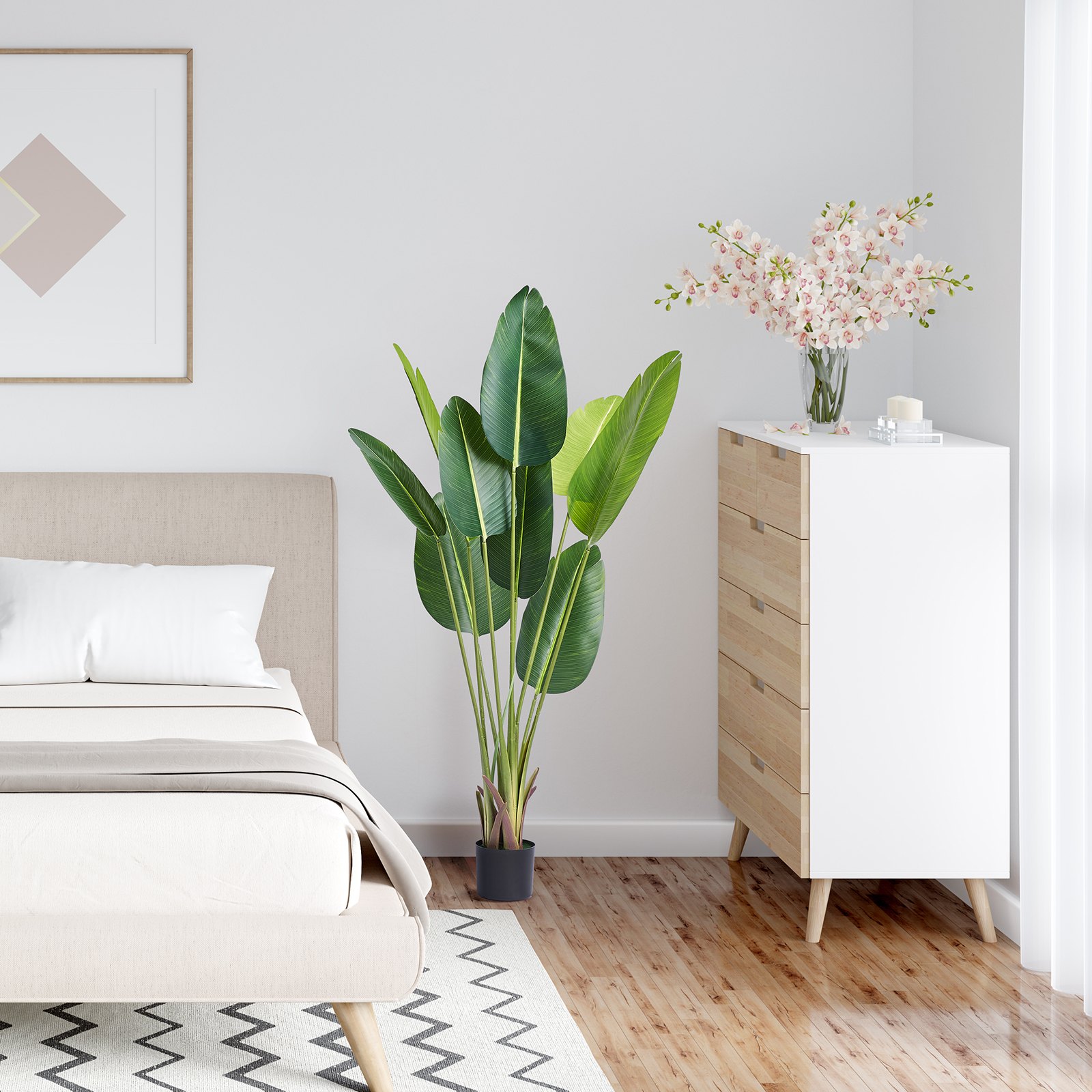 VEVOR Kunstmatige Paradijsvogel 700x700x1524mm Kunstplant PE Kunstplanten Kunststof Planten in Pot Kunstbloem Geurloos Waterdicht Ideale Decoratie voor Slaapkamer Studeerkamer Woonkamer