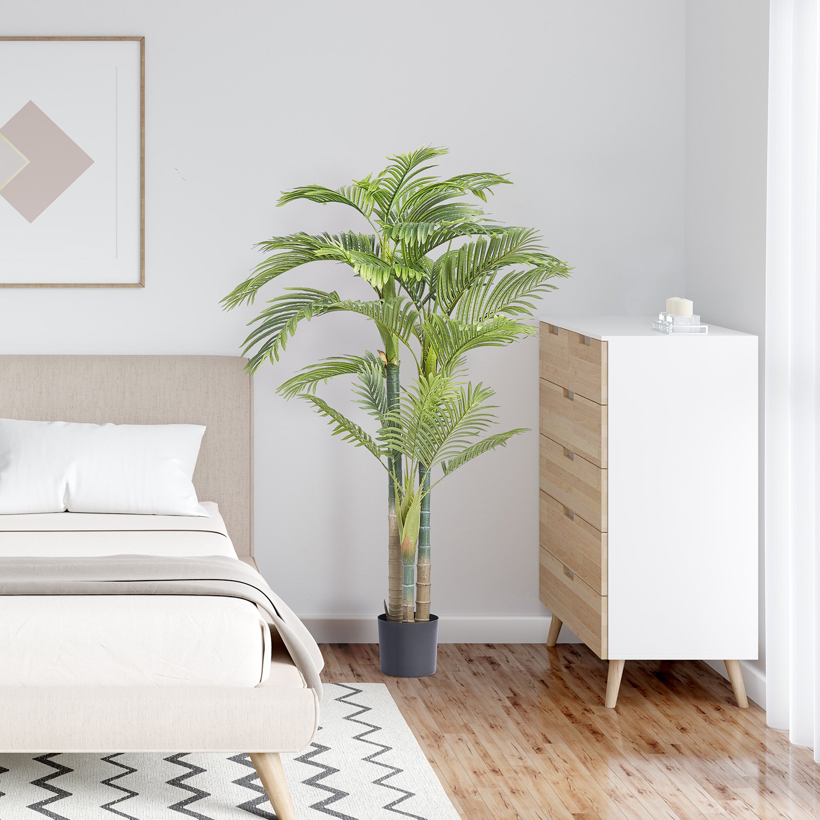 VEVOR Kunstmatige Gouden Fruitpalm 1030x1030x1981mm Kunstplant PE Kunstplanten Plastic Planten in Pot Geurloos Waterdicht Ideaal voor Decoratie van Slaapkamer Studeerkamer Woonkamer