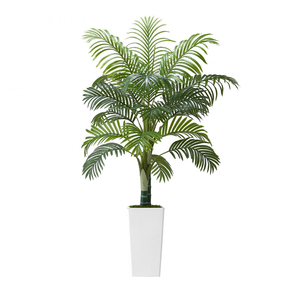 VEVOR Kunstmatige Arecapalm, 1,5 m tropische kunstpalm met witte hoge plantenbak, kunstzijden vloerplant in pot, kunstboom voor veranda's, woonkamer, patio's, huis, kantoor,