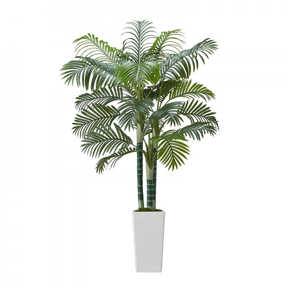 VEVOR Kunst Areca Palmboom, 1,8 m Kunstmatige Tropische Palmplanten met Witte Hoge Plantenbak, Kunstzijden Plant in Pot, Nepboom voor Veranda's, Woonkamers, Patio's, Huis, Kantoor