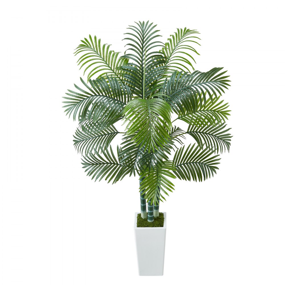 VEVOR Kunst Areca Palmboom, 1,8 m Kunstmatige Tropische Palmplanten met Witte Hoge Plantenbak, Kunstzijden Plant in Pot, Nepboom voor Veranda's, Woonkamers, Patio's, Huis, Kantoor