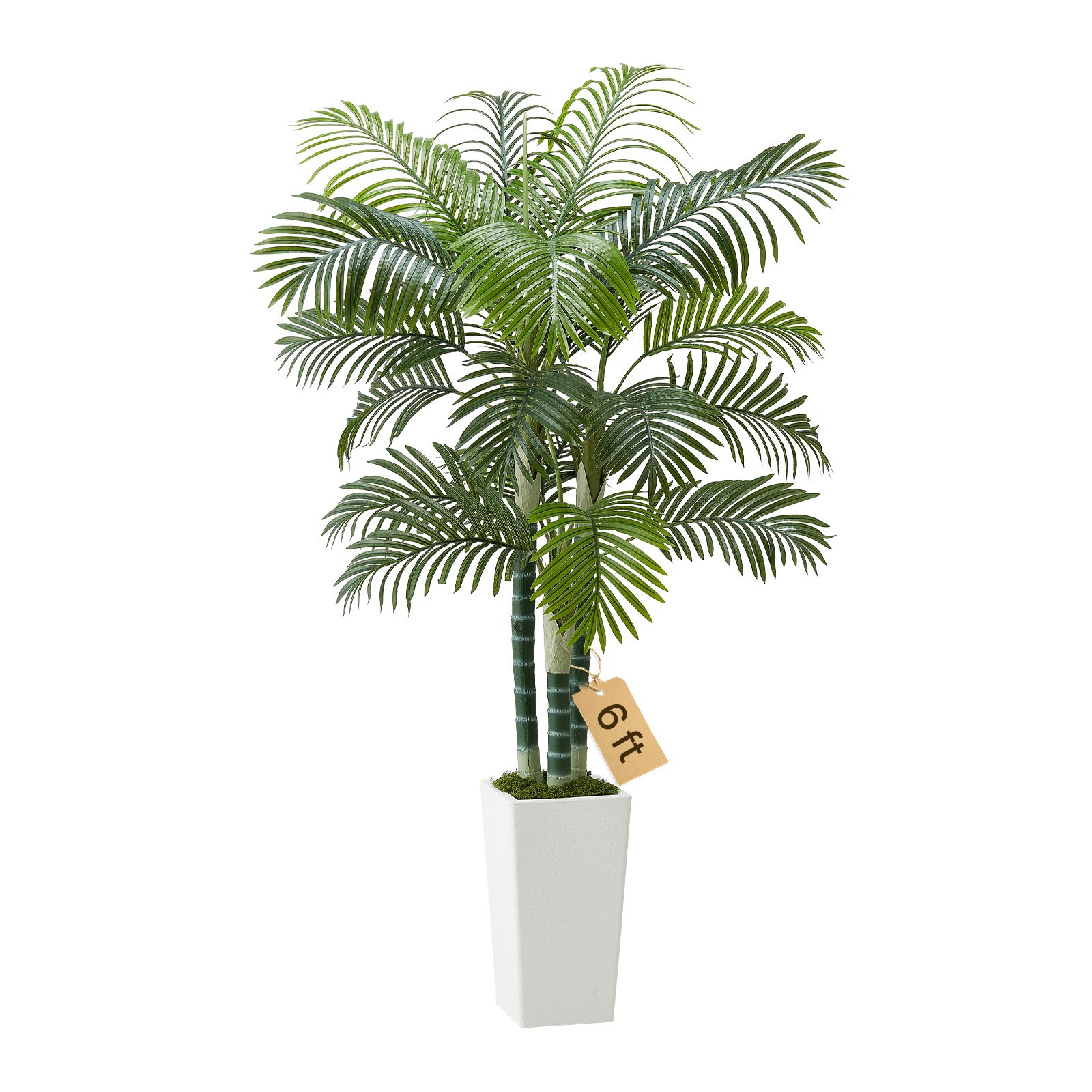 VEVOR Kunst Areca Palmboom, 1,8 m Kunstmatige Tropische Palmplanten met Witte Hoge Plantenbak, Kunstzijden Plant in Pot, Nepboom voor Veranda's, Woonkamers, Patio's, Huis, Kantoor