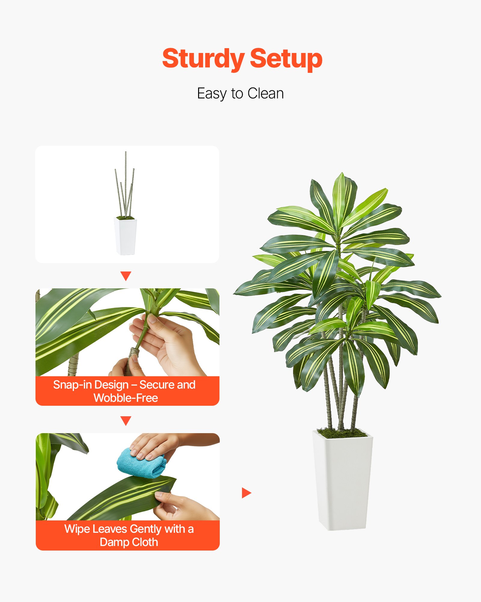 VEVOR Kunstmatige Dracaena, 1,5 meter hoge drakenboom, tropische planten met witte hoge plantenbak, kunstzijden plant in pot, grote bomen voor veranda's, woonkamers, patio's, huizen en kantoren