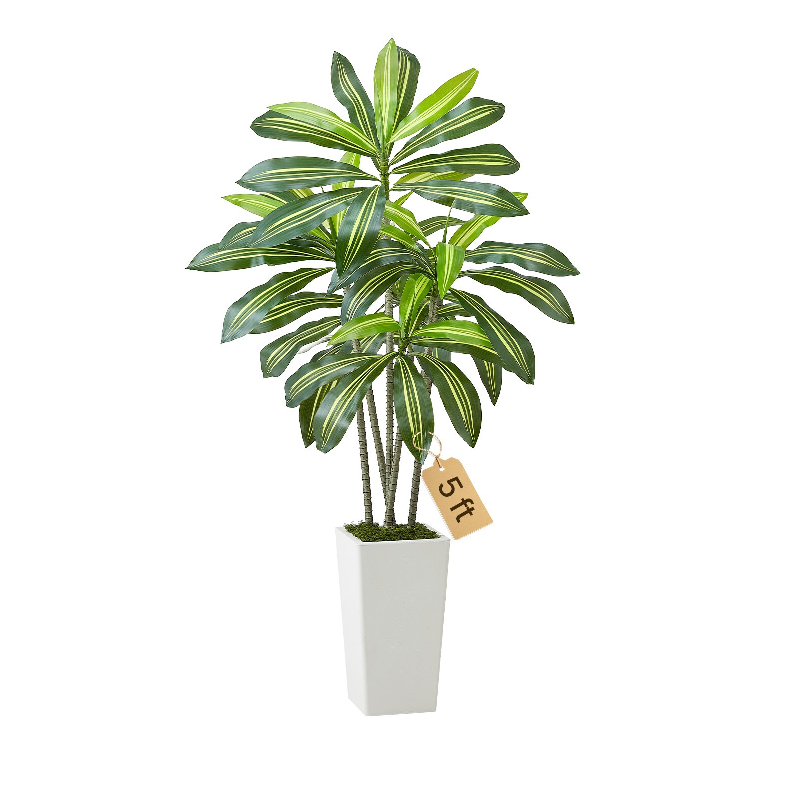 VEVOR Kunstmatige Dracaena, 1,5 meter hoge drakenboom, tropische planten met witte hoge plantenbak, kunstzijden plant in pot, grote bomen voor veranda's, woonkamers, patio's, huizen en kantoren