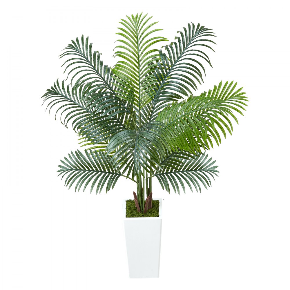 VEVOR Kunstmatige Areca Palmboom, 1,5 m kunstmatige tropische palmplanten met witte plantenbak, kunstzijden plant in pot, nepboom voor veranda's, woonkamers, patio's, huizen en kantoren