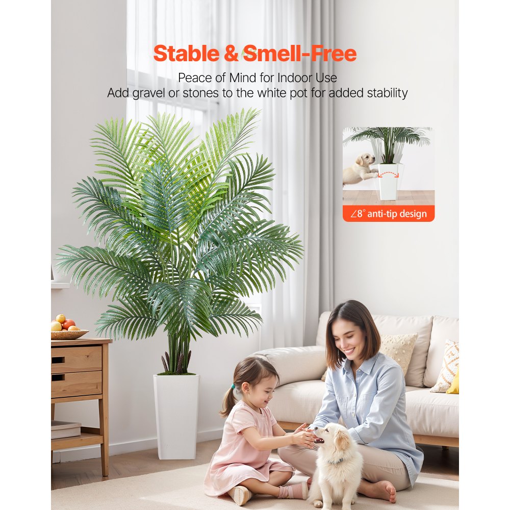VEVOR Kunstmatige Areca Palmboom, 1,80 m kunstmatige tropische palmplanten met witte plantenbak, kunstzijden plant in pot, nepboom voor veranda's, woonkamers, patio's, huizen en kantoren