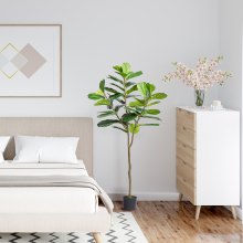 VEVOR Fiddler Fig Kunstmatige 81x81x185cm Kunstplant PE Kunstplanten Nep Plastic Planten in een Pot Kunstbloem Geurloos Waterdicht voor decoratie Slaapkamer Studeer Woonkamer
