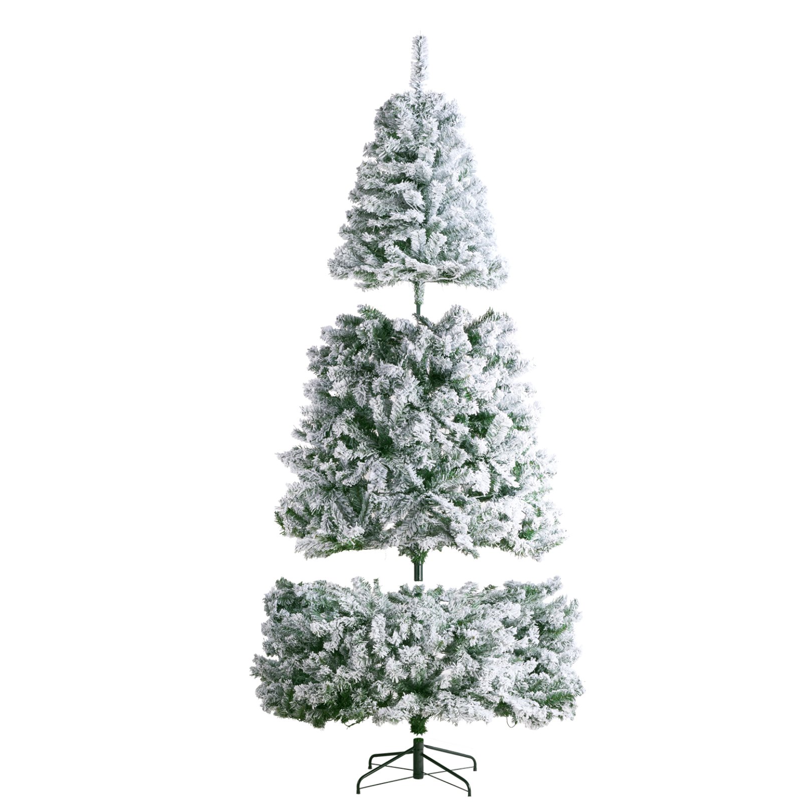 VEVOR Kerstboom, 1,28 x 2,28 m, verlichte kunstkerstboom met vlokken, levensechte dennenboom met 550 witte leds, 1346 takpunten, metalen voet voor decoratie in huis, op feest en op kantoor