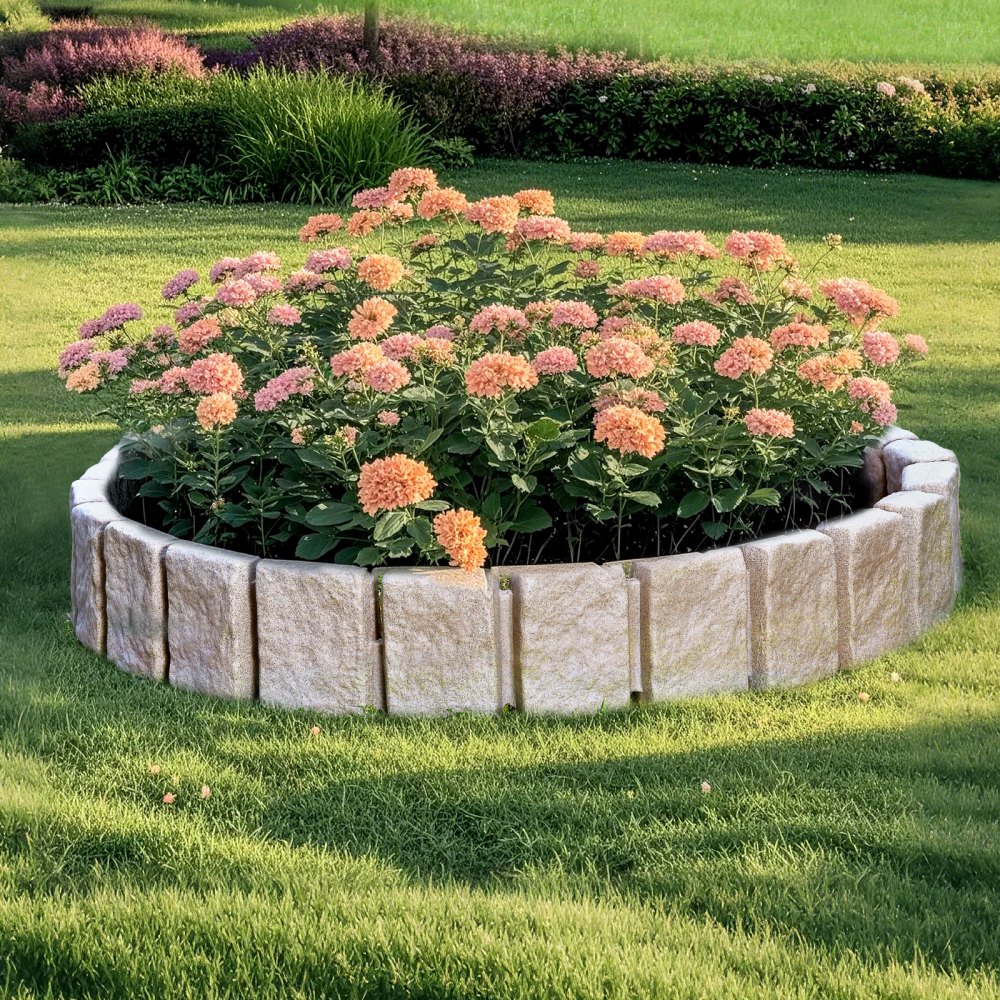 VEVOR Faux Stone Landscape Edging, 47.2 x 9 in Realistic Lawn Edging, Flexible Brick-Sized Garden Edging Border with Anchoring Spikes, Fade-Resistant Yard Edging for Driveways Walkway Beige