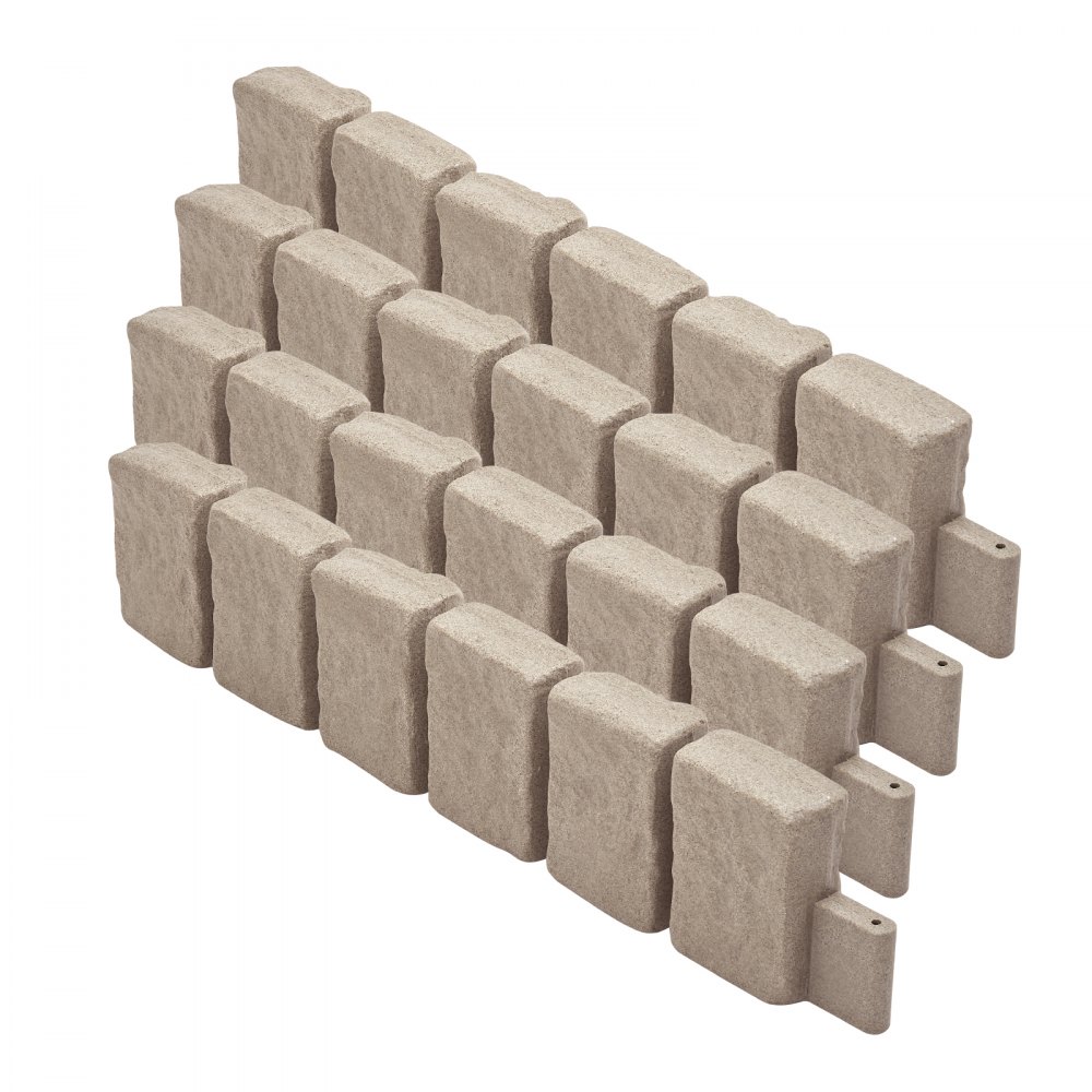 VEVOR Faux Stone Landscape Edging, 47.2 x 9 in Realistic Lawn Edging, Flexible Brick-Sized Garden Edging Border with Anchoring Spikes, Fade-Resistant Yard Edging for Driveways Walkway Beige