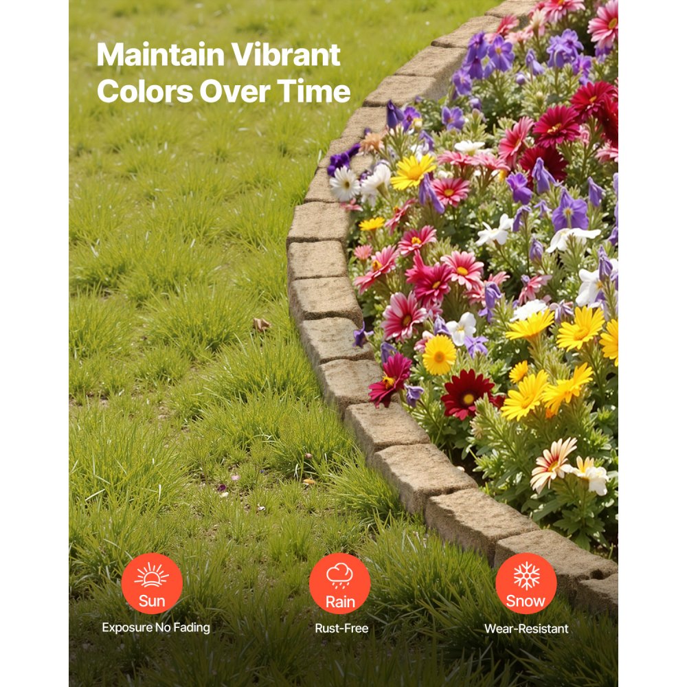 VEVOR Faux Stone Landscape Edging, 46.4 x 2.2 in Realistic Lawn Edging, Flexible Brick-Sized Garden Edging Border with Anchoring Spikes, Fade-Resistant Yard Edging for Driveways Walkway Beige