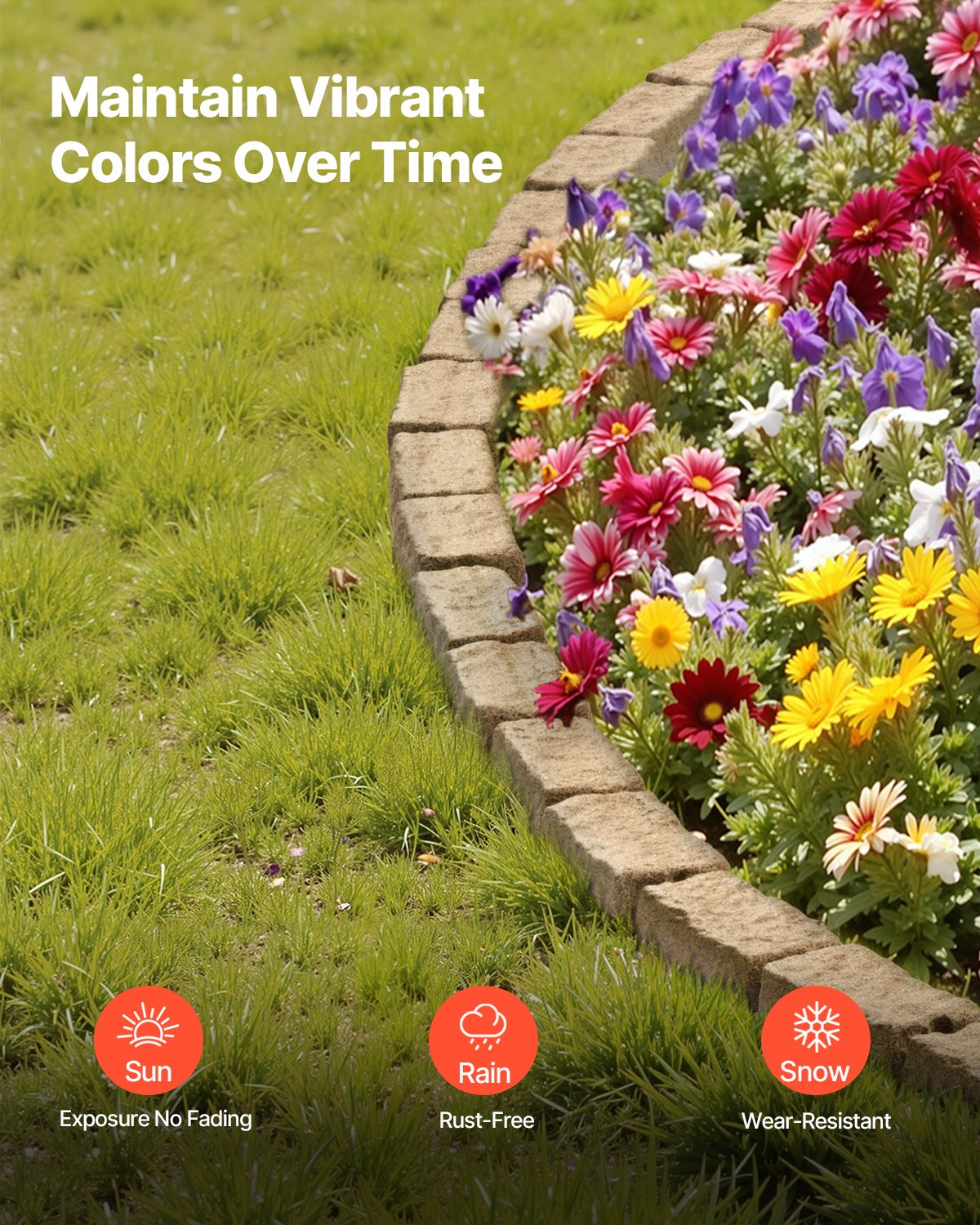 VEVOR Faux Stone Landscape Edging, 46.4 x 2.2 in Realistic Lawn Edging, Flexible Brick-Sized Garden Edging Border with Anchoring Spikes, Fade-Resistant Yard Edging for Driveways Walkway Beige