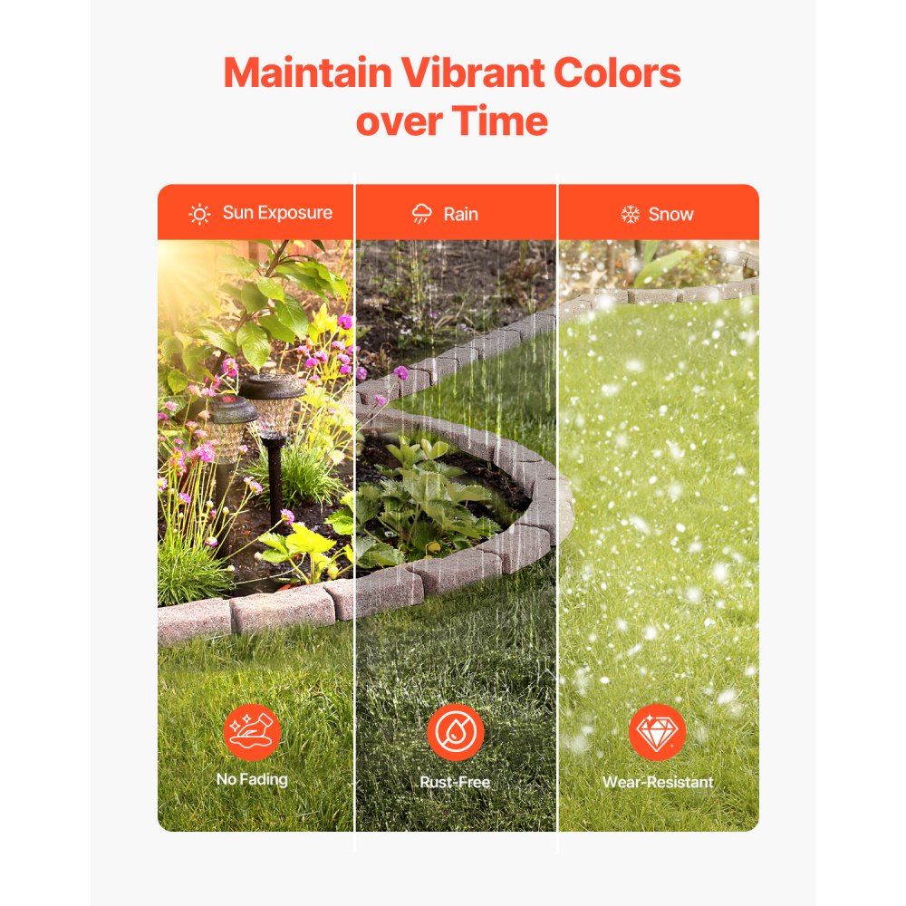 VEVOR Gazonrand in Steenlook Set van 4, 1180 x 95 x 57 mm Bedrand, Flexibele Tuinrand in Baksteenformaat met Verankeringspennen, Lichtbestendige Bedrand voor Opritten, Trottoirs, Bruin