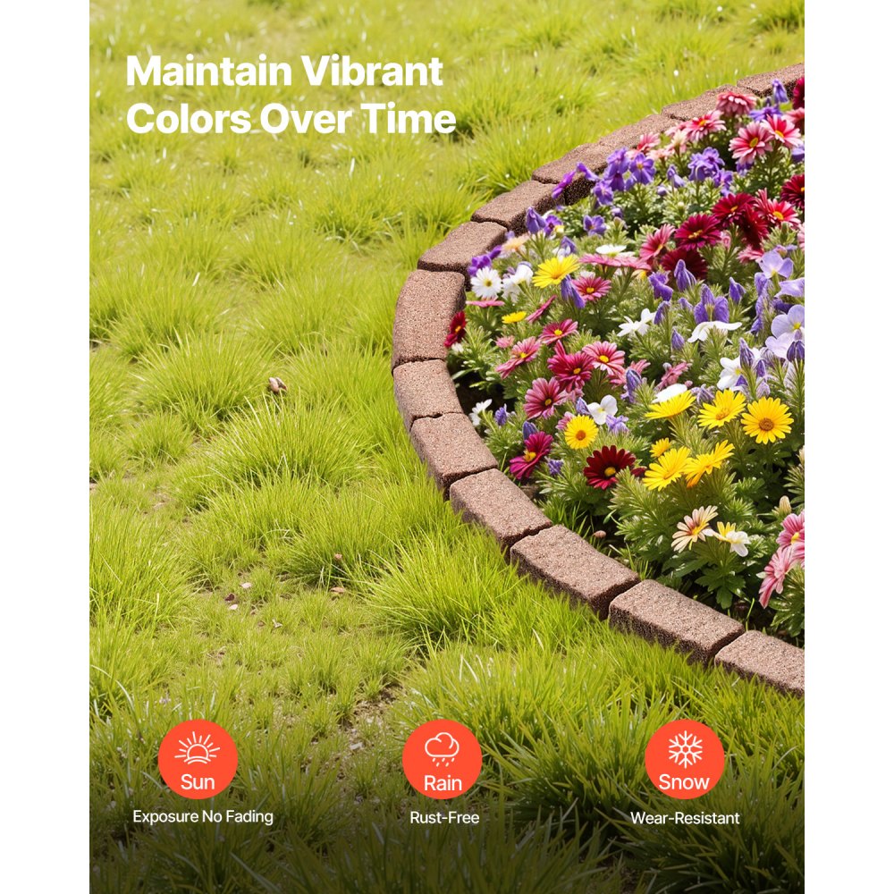 VEVOR Faux Stone Landscape Edging, 46.4 x 2.2 in Realistic Lawn Edging, Flexible Brick-Sized Garden Edging Border with Anchoring Spikes, Fade-Resistant Yard Edging for Driveways Walkway Brown