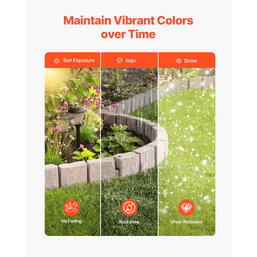 VEVOR Faux Stone Landscape Edging 46.8 x 3.9 in Realistic Lawn Edging, Flexible Brick-Sized Garden Edging Border with Anchoring Spikes, Fade-Resistant Yard Edging for Driveways Walkway Beige