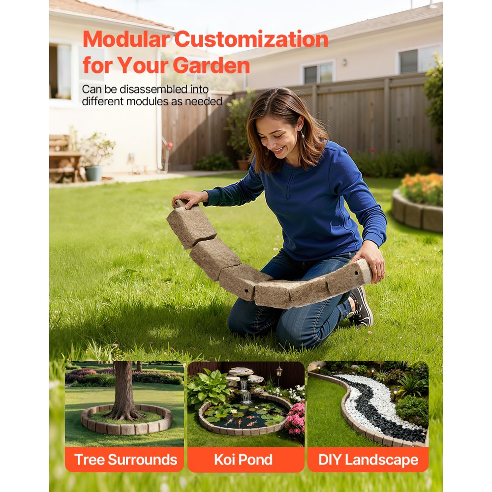 VEVOR Faux Stone Landscape Edging 46.8 x 3.9 in Realistic Lawn Edging, Flexible Brick-Sized Garden Edging Border with Anchoring Spikes, Fade-Resistant Yard Edging for Driveways Walkway Beige