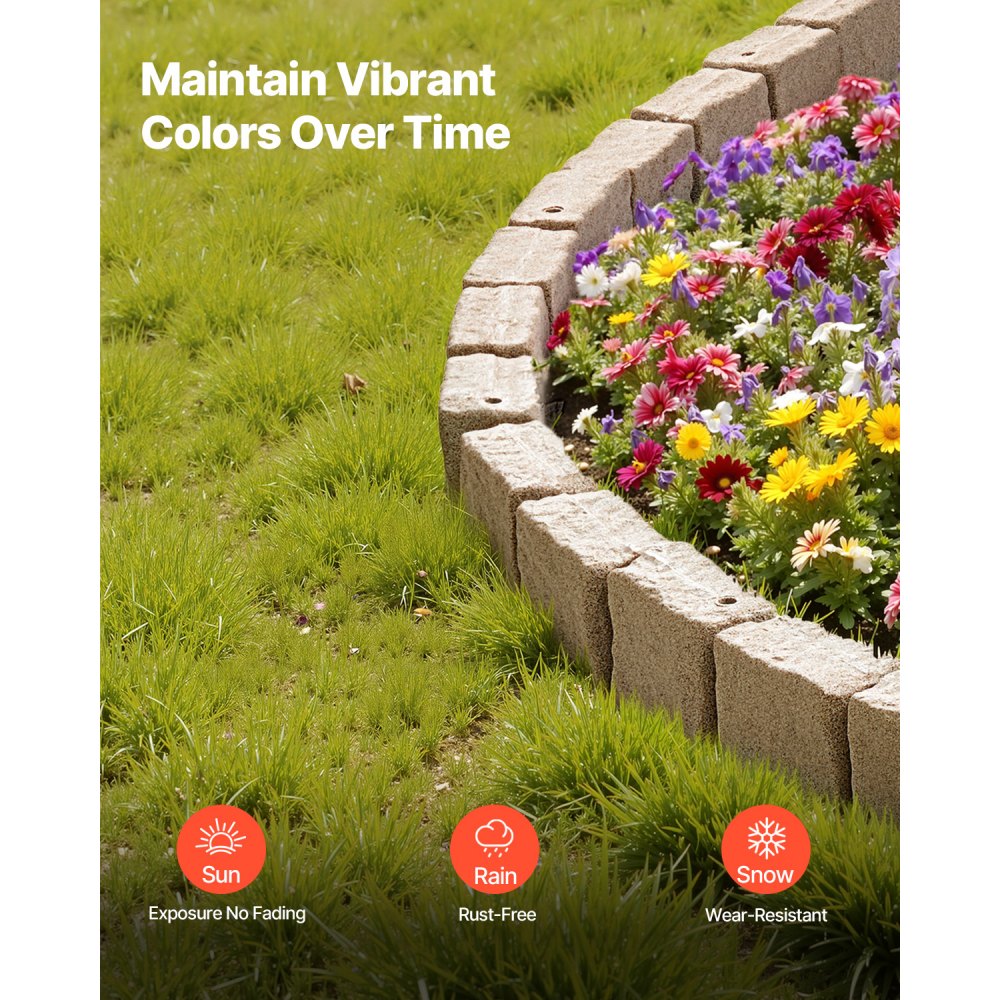 VEVOR Faux Stone Landscape Edging 46.8 x 3.9 in Realistic Lawn Edging, Flexible Brick-Sized Garden Edging Border with Anchoring Spikes, Fade-Resistant Yard Edging for Driveways Walkway Beige