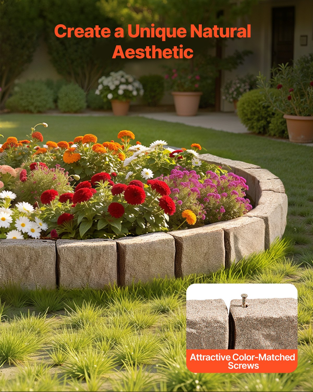 VEVOR Faux Stone Landscape Edging 46.8 x 3.9 in Realistic Lawn Edging, Flexible Brick-Sized Garden Edging Border with Anchoring Spikes, Fade-Resistant Yard Edging for Driveways Walkway Beige