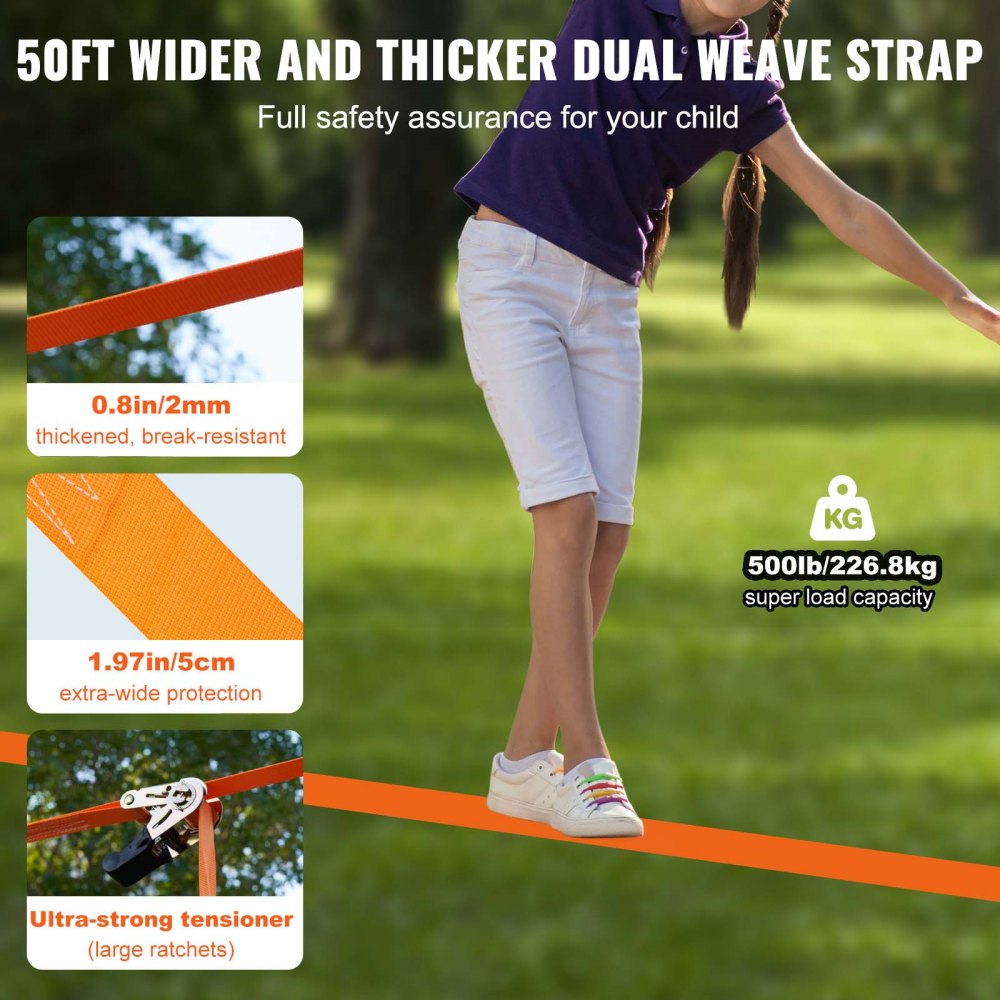 VEVOR Ninja Slackline Obstacles Set 15,24 m Slacklines, 226,8 kg laadvermogen Ninja Obstacle Course, Buitenspeeltoestel, Speeltoestel voor in de tuin, Set met 10 Obstacles