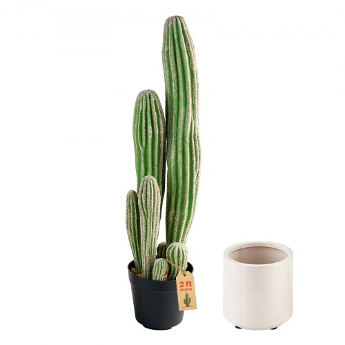 VEVOR 1x Kunstcactus 610 mm hoog, kunstmatige zuilcactus met pot, decoratieve kunstcactus voor thuis, kantoor, tuin en bedrijf, gemaakt van HDPE-materiaal, UV-bescherming, realistische textuur, gemakkelijk schoon te maken
