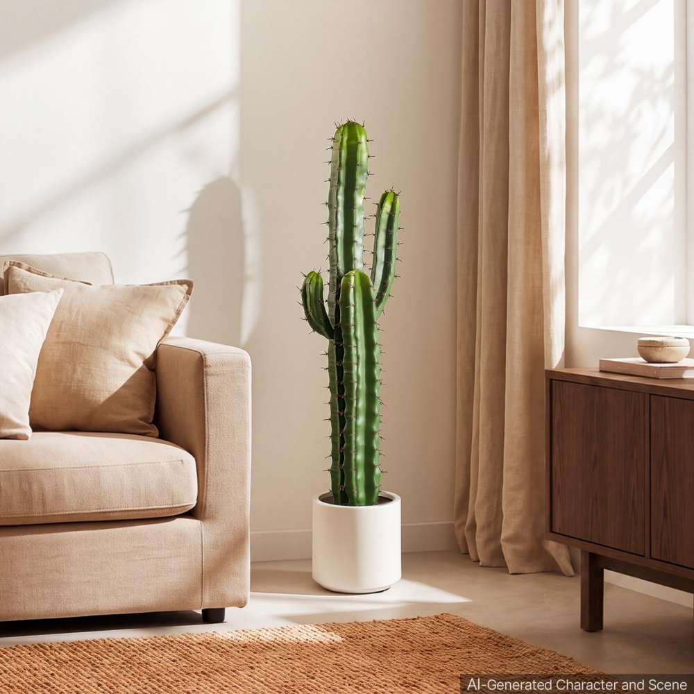 VEVOR Artificial Cactus, 36 in Tall Fake Cactus Plant with White Pot 1 Pack, for Home, Garden, Office, Living Room, Bedroom Indoor Decoration, Realistic Texture Large Faux Decor Plant, Premium HDPE