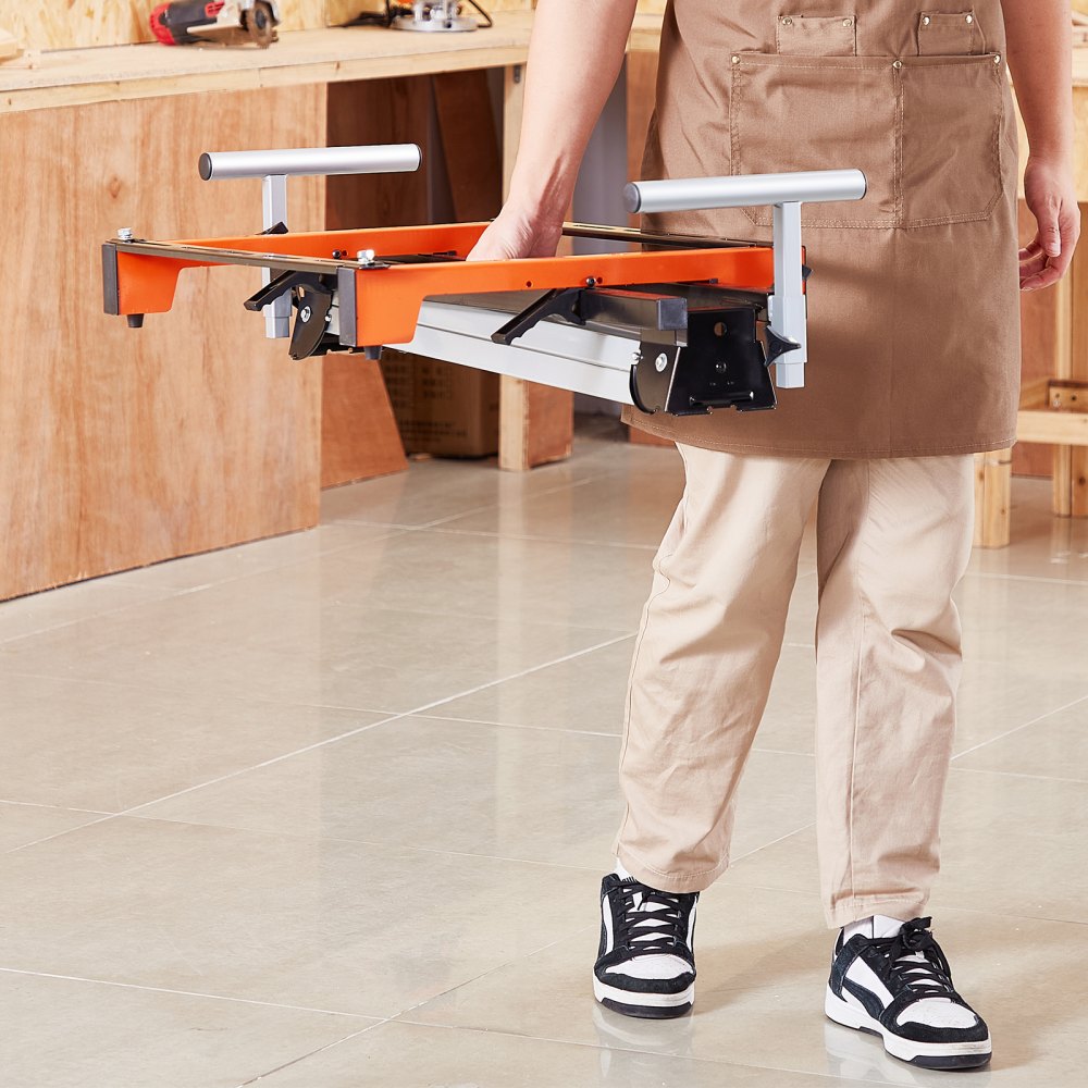 VEVOR Miter Saw Stand, 300lbs Load Capacity Steel Collapsible Stand for Miter Saw with One-piece Mounting Brackets Clamps, Adjustable Height and Length, Portable Compact and Folding Miter Saw Stand