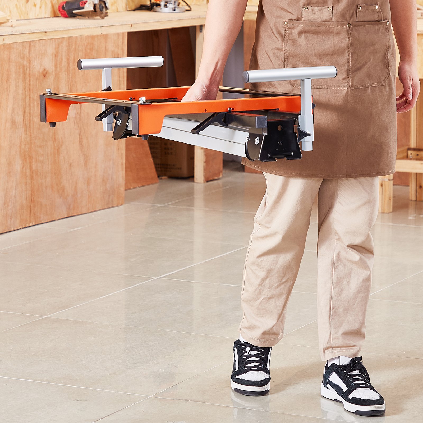 VEVOR Miter Saw Stand, 300lbs Load Capacity Steel Collapsible Stand for Miter Saw with One-piece Mounting Brackets Clamps, Adjustable Height and Length, Portable Compact and Folding Miter Saw Stand