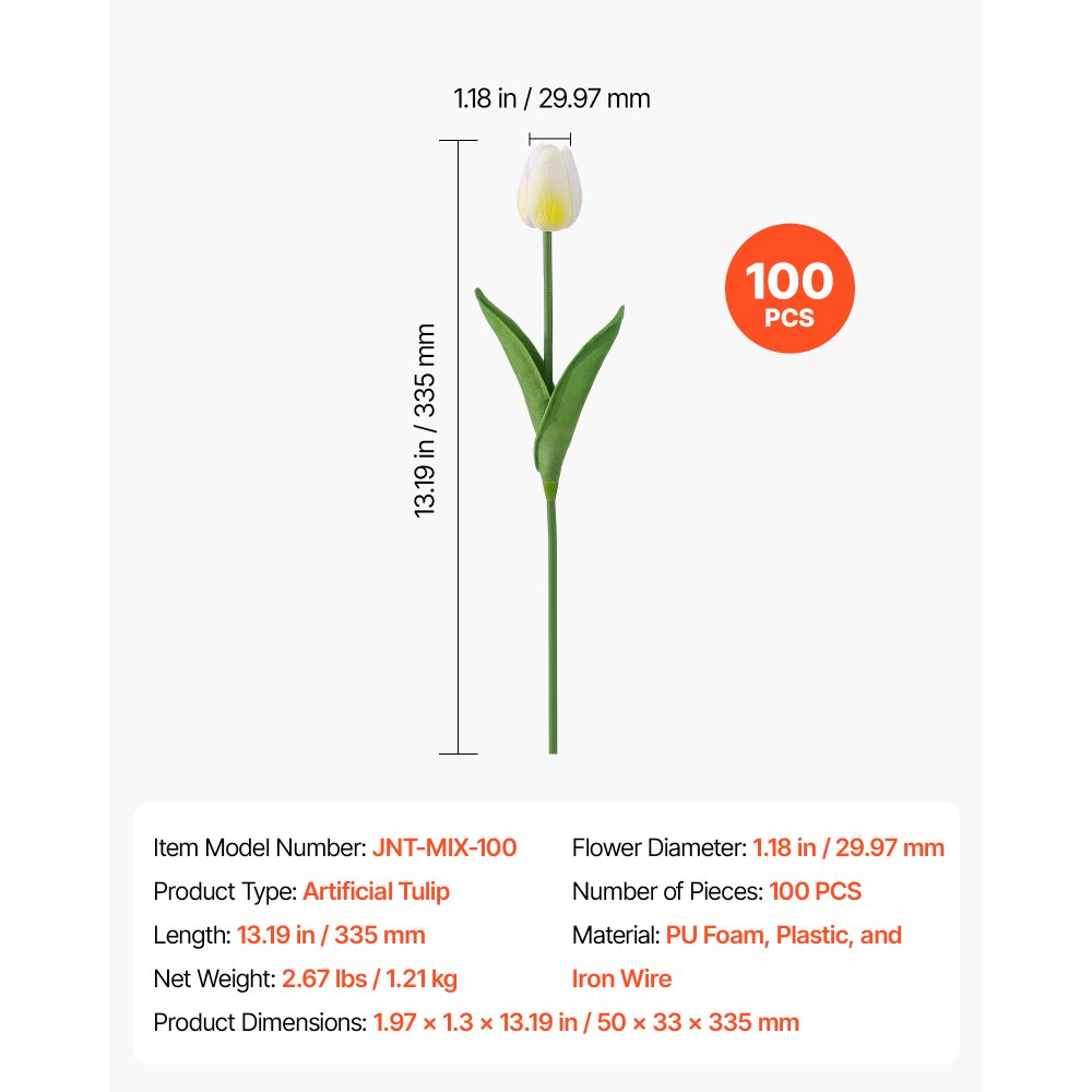 VEVOR kunstbloemen, neptulpen met stelen, 100 stuks, gemengde kleuren, kunstbloemenboeket voor thuis, kantoor en cafédecoratie, gemaakt van PU-schuim, plastic en ijzerdraad, onderhoudsvrije kunstplant