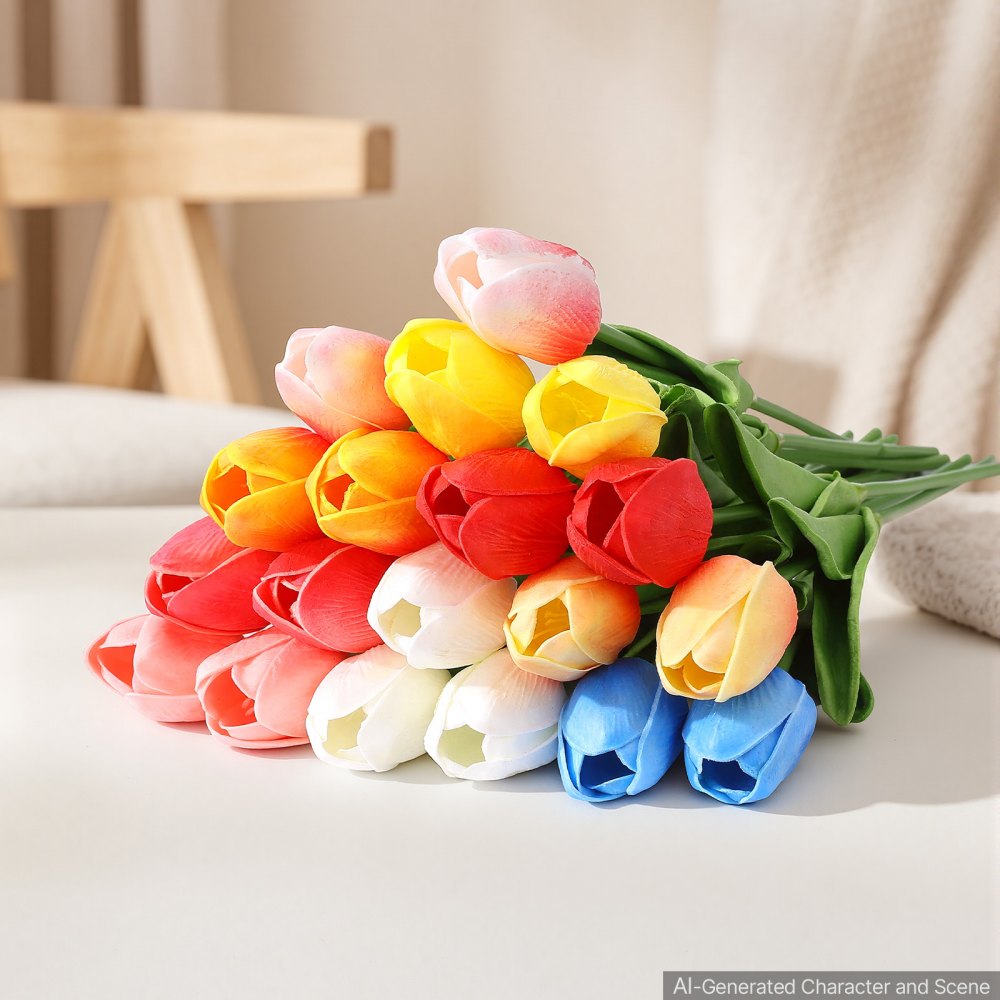 VEVOR kunstbloemen, neptulpen met stelen, 100 stuks, gemengde kleuren, kunstbloemenboeket voor thuis, kantoor en cafédecoratie, gemaakt van PU-schuim, plastic en ijzerdraad, onderhoudsvrije kunstplant