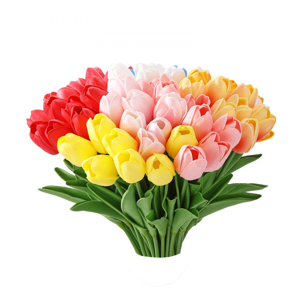 VEVOR kunstbloemen, neptulpen met stelen, 100 stuks, gemengde kleuren, kunstbloemenboeket voor thuis, kantoor en cafédecoratie, gemaakt van PU-schuim, plastic en ijzerdraad, onderhoudsvrije kunstplant