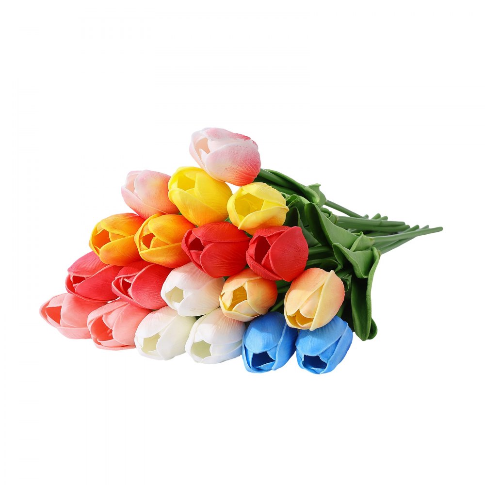 VEVOR kunstbloemen, neptulpen met stelen, 100 stuks, gemengde kleuren, kunstbloemenboeket voor thuis, kantoor en cafédecoratie, gemaakt van PU-schuim, plastic en ijzerdraad, onderhoudsvrije kunstplant
