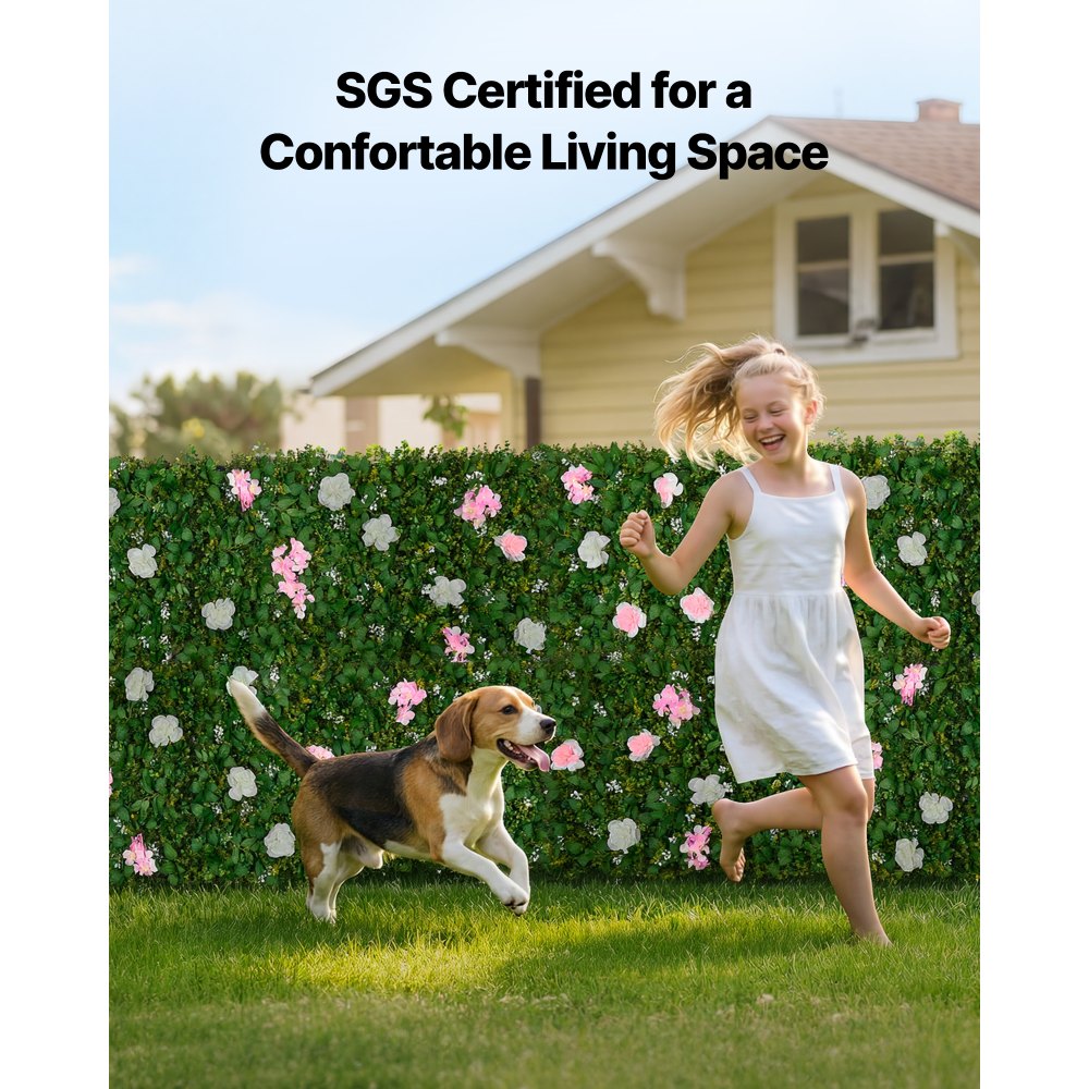 VEVOR Kunsthaag 2,4 m x 61 cm 2 stuks, Plantenwand, PE Privacyscherm, Privacyhek met Zijden Bloemen, Heghek, Kunstplanten Balkonbekleding voor Bruiloften, Buitentuinen, Achtertuinen