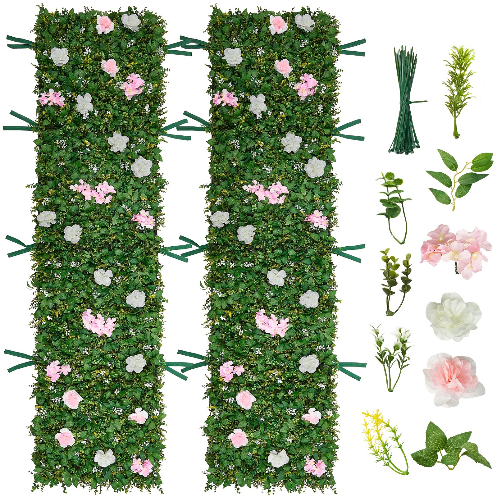VEVOR Kunsthaag 2,4 m x 61 cm 2 stuks, Plantenwand, PE Privacyscherm, Privacyhek met Zijden Bloemen, Heg, Kunstplanten Balkonbekleding voor Bruiloften, Buitentuinen, Achtertuinen