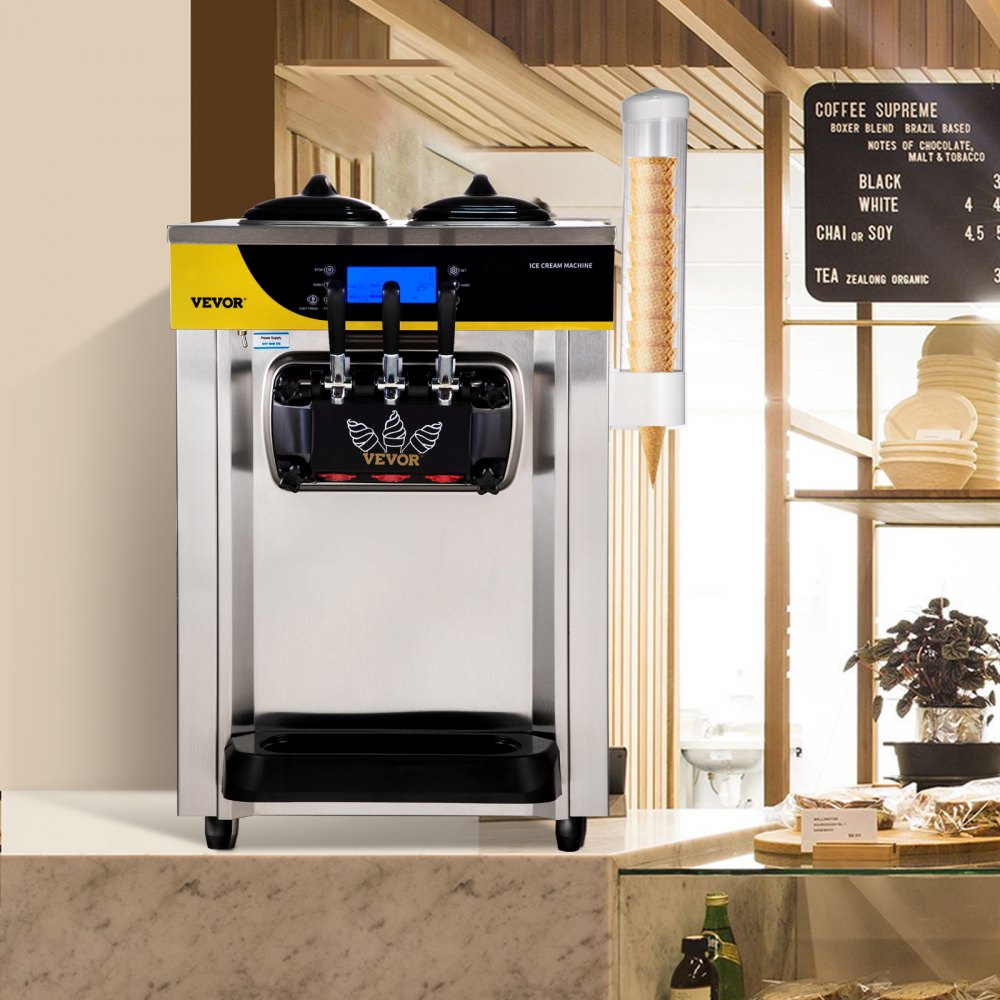 VEVOR Commerciële Softijsmachine 22-30 l/u Professionele ijsmachine met LCD-display, 3 smaken, tafelmodel voor catering en bedrijven