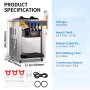 VEVOR Commerciële Softijsmachine 22-30 l/u Professionele ijsmachine met LCD-display, 3 smaken, tafelmodel voor catering en bedrijven