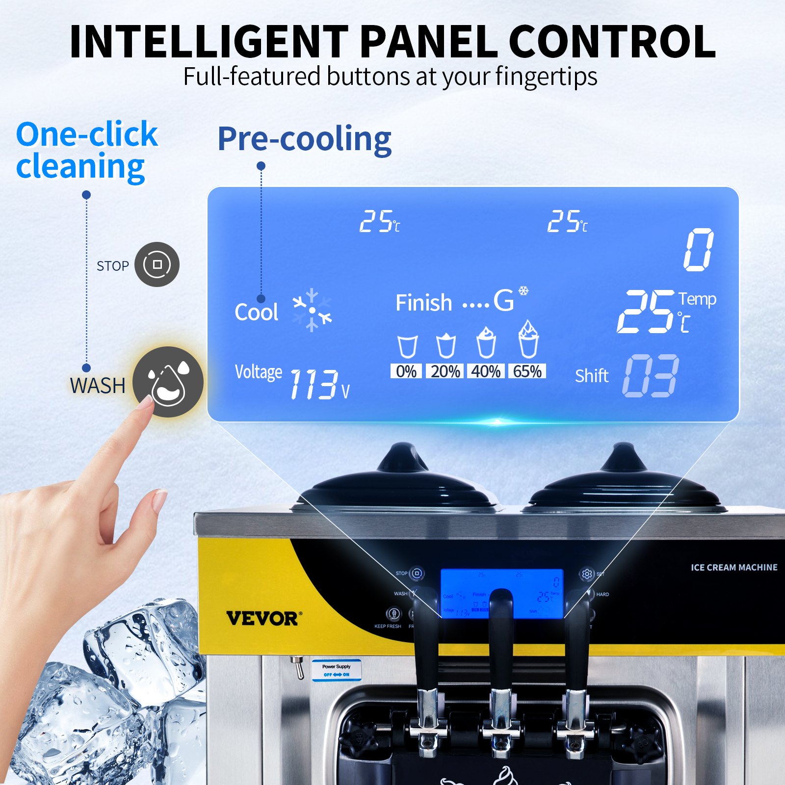 VEVOR Commerciële Softijsmachine 22-30 l/u Professionele ijsmachine met LCD-display, 3 smaken, tafelmodel voor catering en bedrijven