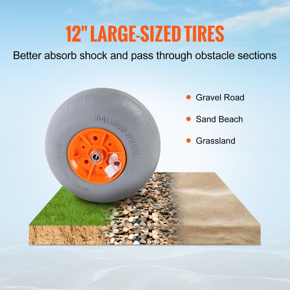 VEVOR Kajakkar Kanokar Gemaakt van aluminiumlegering 805x935x460mm Laadvermogen tot 160kg 30cm Rubberen wielen 170-440mm Verstelbaar Voor Bootkar Kajak Kano Transportkar Trolley Surfkar Boottrailer