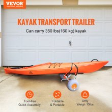VEVOR Heavy Duty Kayak Cart, 350lbs Load Capacity, Foldable Canoe Trolley Cart with 12'' Tires, Adjustable Carrier Width & Nonslip Support Foot, for Kayaks Canoes Paddleboards Float Mats Jon Boats