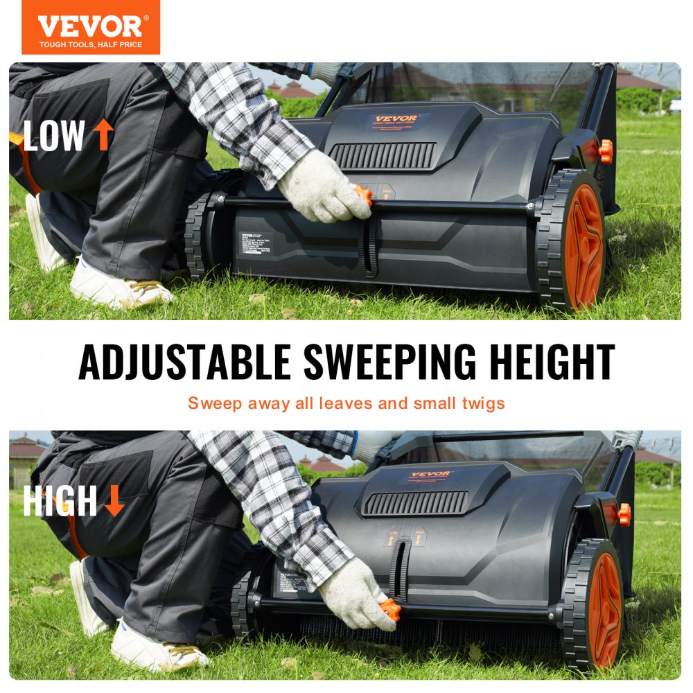 VEVOR Push Lawn Sweeper, 21inch Leaf & Grass Collector, Strong Plastic Wheels & Heavy Duty Thickened Steel Durable to Use with Large Capacity 3.5 cu. ft. Mesh Collection Hopper Bag, 2 Spinning Brushes