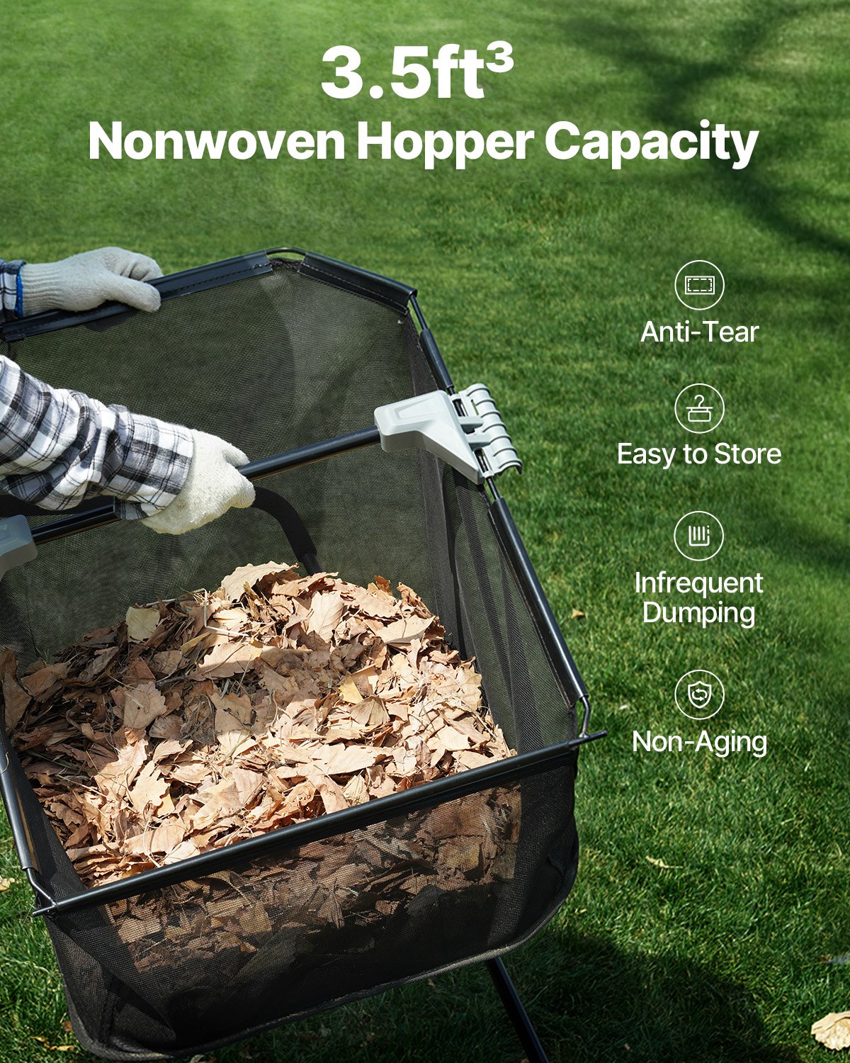 VEVOR Handmatige grasmaaier 54 cm, opvangbak voor gras van 99 liter, blad- en grasmaaier met rolmes, verstelbare handmaaier 112x67x90 cm voor het vegen van bladeren en grasmaaisel.