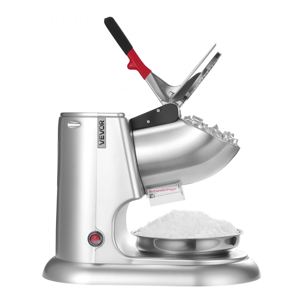 VEVOR Ice Crusher Machine, 220lbs Per Hour Electric 4 Blades Snow Cone Maker, Stainless Steel Shaved Ice Machine with Bowl and Cover, 300W 2000RPM Ice-Shaver for Home and Commercial Use, Silver