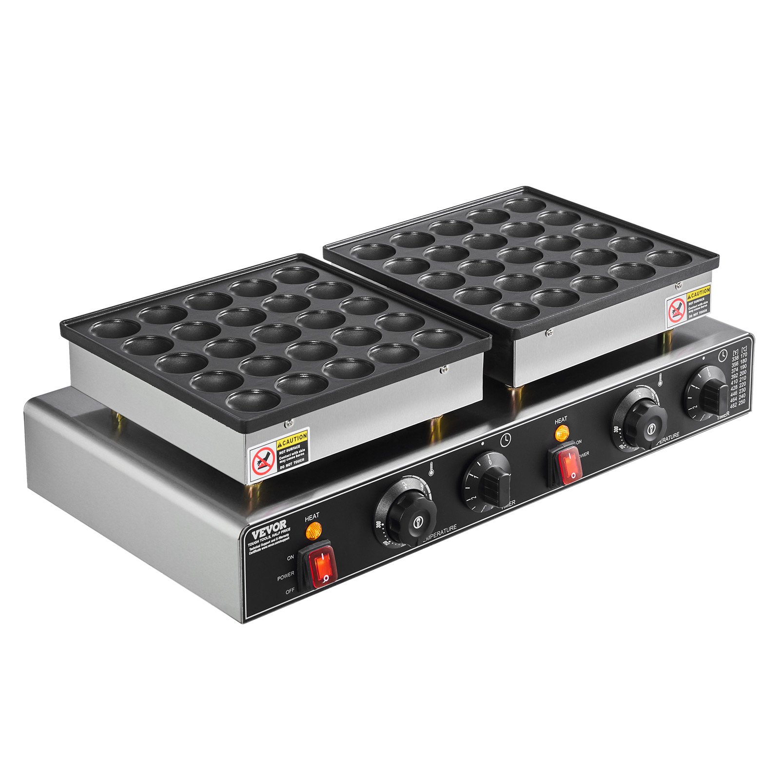 VEVOR Mini-pannenkoekenmaker (50 stuks), Dorayaki-bakplaat van antiaanbak roestvrij staal, 1800W commerciële elektrische poffertjesgrillpan, dubbele temperatuur- en tijdsregeling, voor restaurants