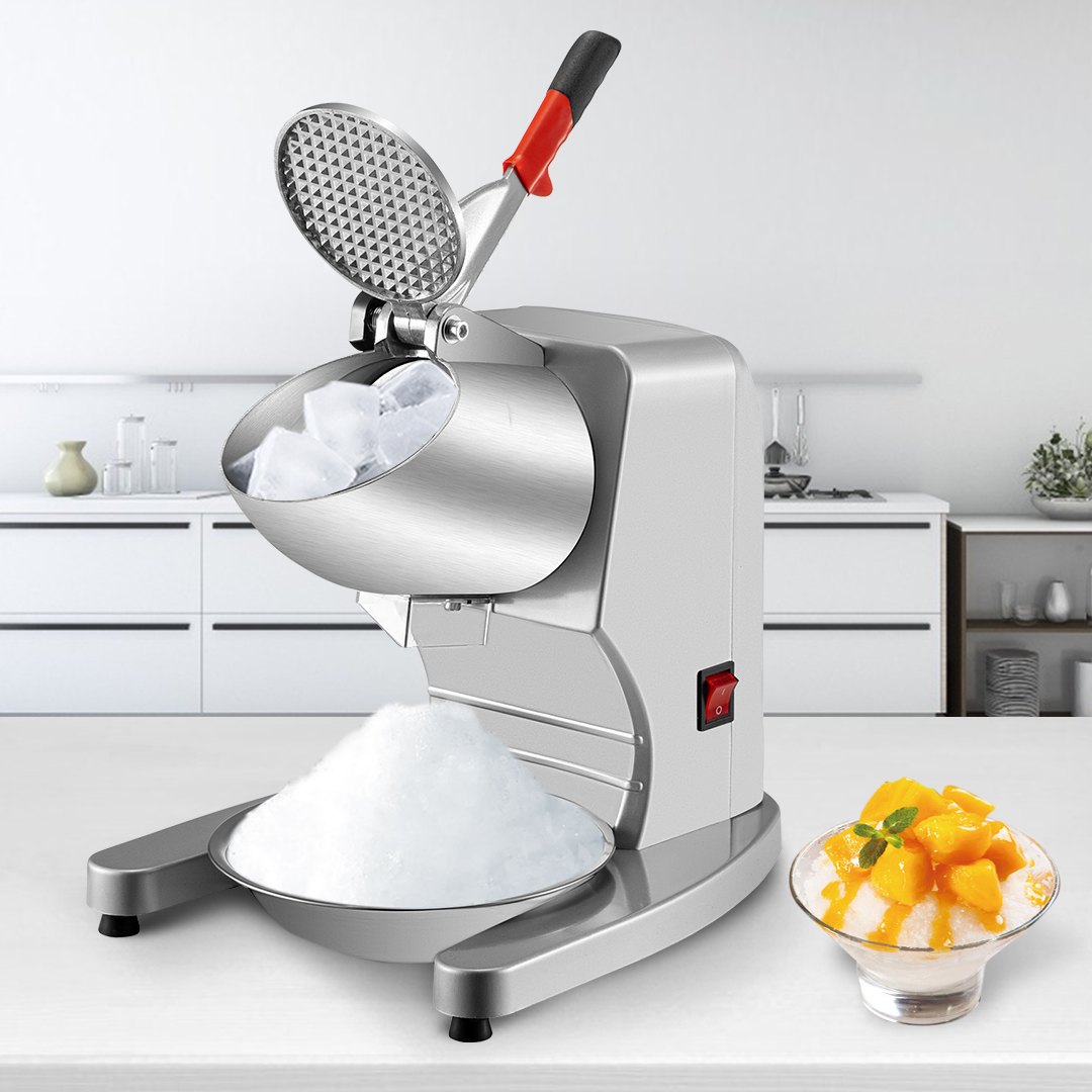 VEVOR Electric Ice Shaver Crusher Snow Cone Maker Machine with Dual Stainless Steel Blades 210LB/H Shaved Ice Machine 300W 1450 RPM with Ice Plate & Additional Blade for Home and Commercial Use Silver