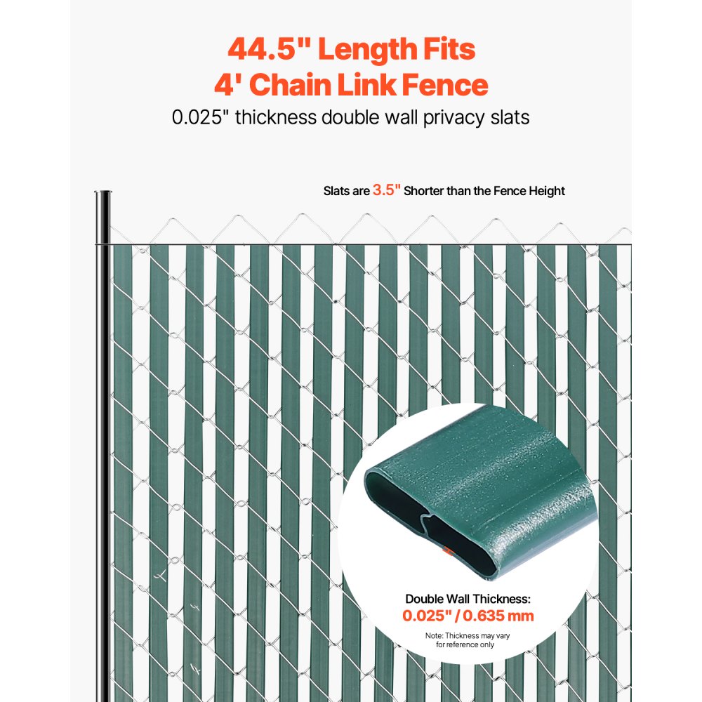 VEVOR Bottom Locking Privacy Slats, Double-Wall Vertical Bottom-Locking Slats for Chain-Link Fence, High-Density HDPE Chain Link Slats Ideally Fit 4' High Fence for Garden, Farm, Sports Field(Green)