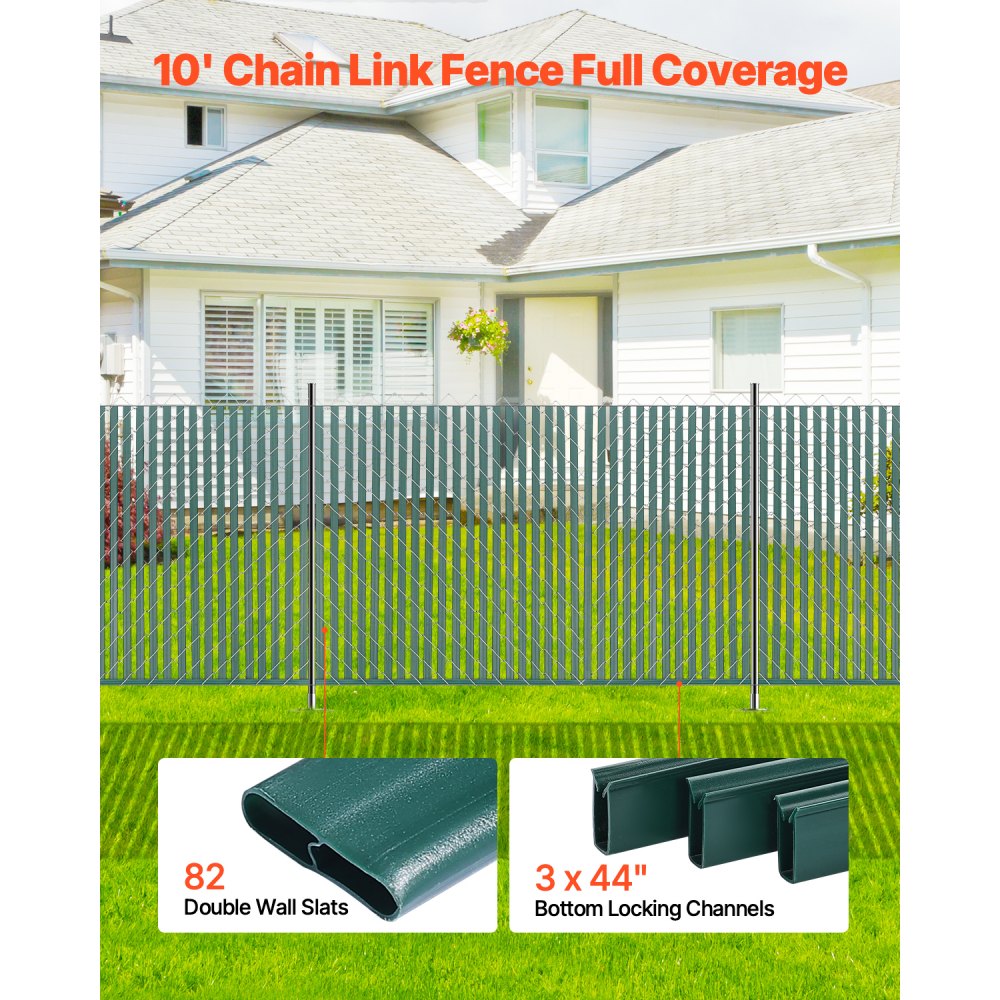 VEVOR Bottom Locking Privacy Slats, Double-Wall Vertical Bottom-Locking Slats for Chain-Link Fence, High-Density HDPE Chain Link Slats Ideally Fit 4' High Fence for Garden, Farm, Sports Field(Green)